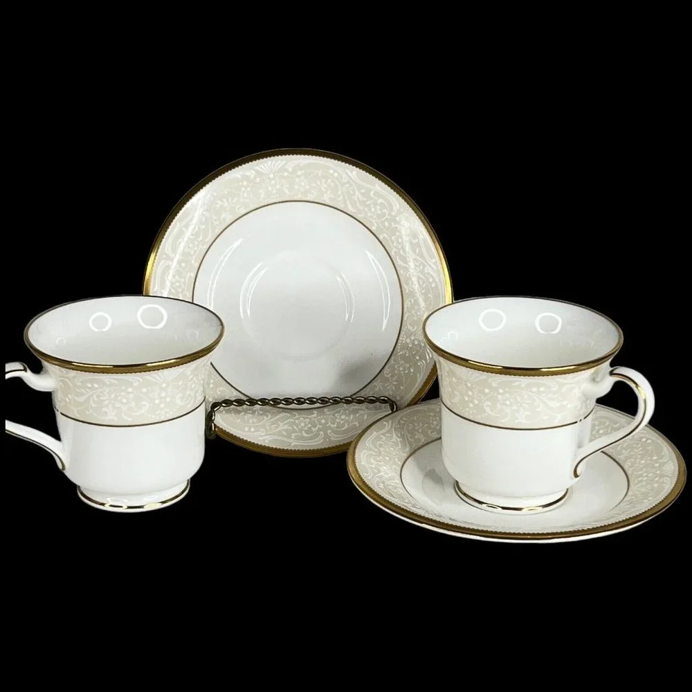 Noritake White Palace Footed Cup And Saucer Set of 2 Bone China NEW‎ With Tags